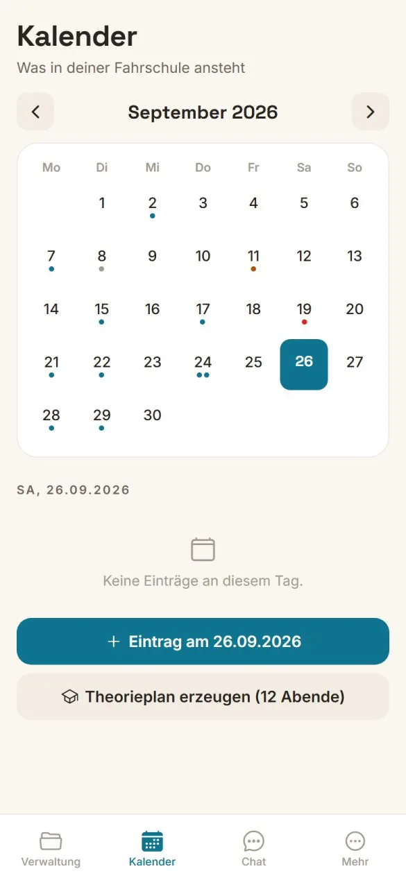 Kalender der Fahrschule
